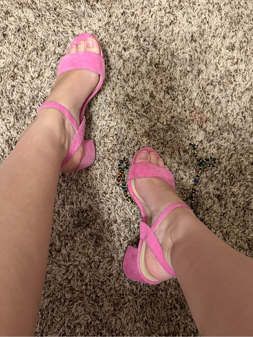 Cole Haan Pink Suede Block Heel Sandals with Ankle Strap - Picture 4 of 4